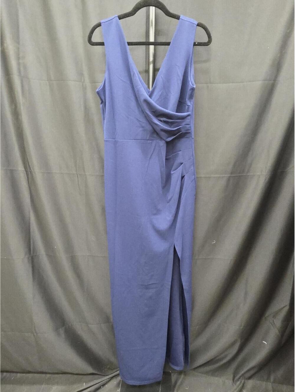 WOOSEA WOMEN’S SLEEVELESS V‑NECK SPLIT FORMAL LONG DRESS NAVY BLUE L